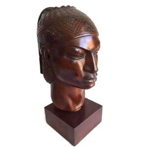 Antique Inca Warrior Statue Sculpture A. Saravia Peru Mahogany Wood Carving 1960